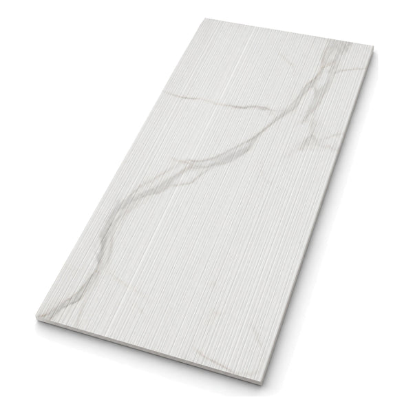 Pietra Vela Fluted Marble-Look Tile shown on a white background