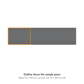 Sample size for Studio Charcoal Subway Tile: the outlined piece is about 75 × 100 mm, cut from one 75 × 300 mm tile.