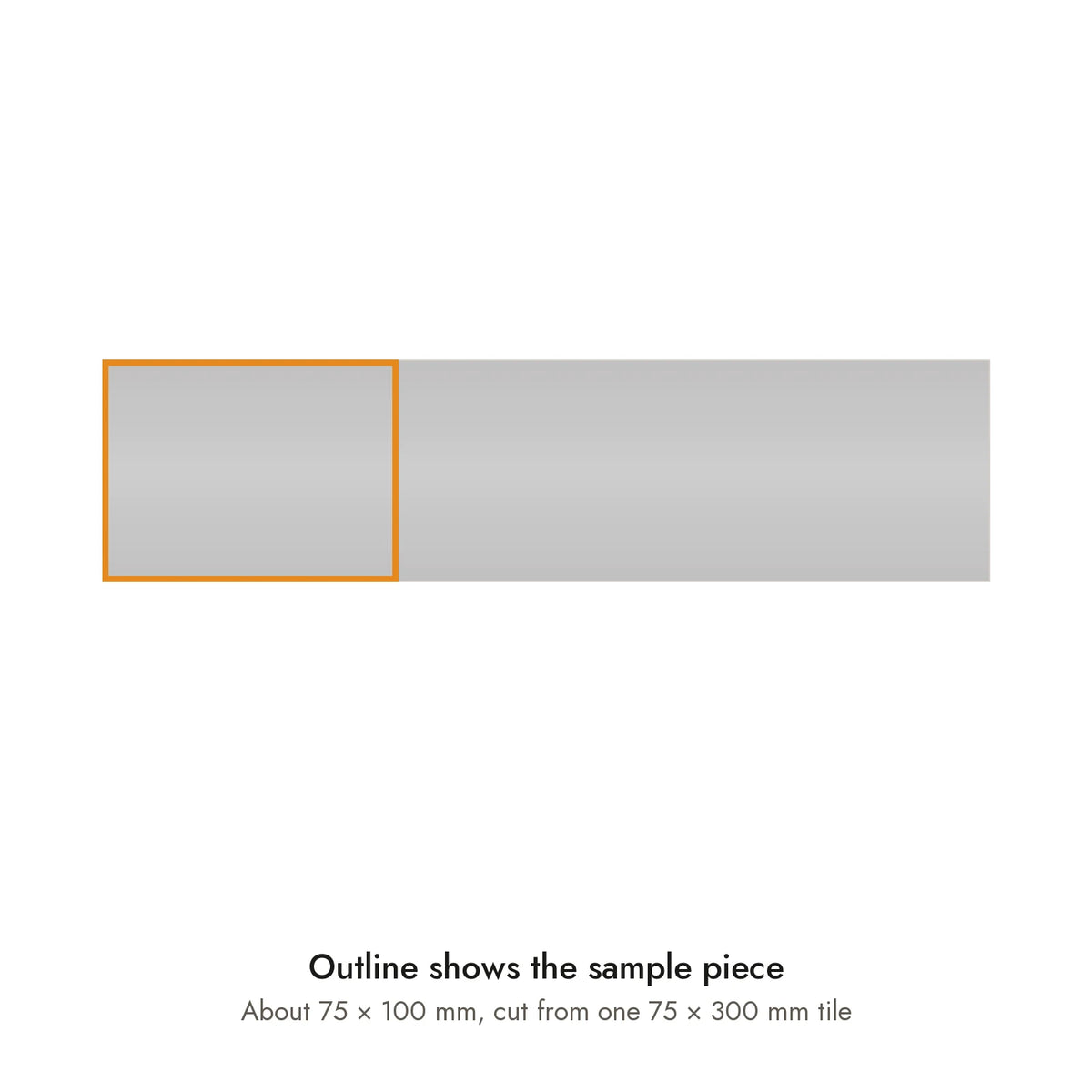 Sample size for Studio Cloud Wave Subway Tile: the outlined piece is about 75 × 100 mm, cut from one 75 × 300 mm tile.