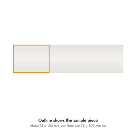 Sample size for Studio Crest Wave Subway Tile: the outlined piece is about 75 × 100 mm, cut from one 75 × 300 mm tile.