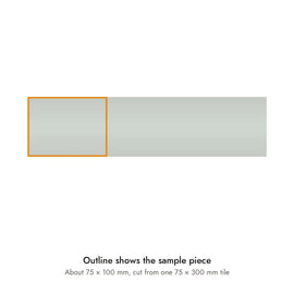Sample size for Studio Sage Wave Subway Tile: the outlined piece is about 75 × 100 mm, cut from one 75 × 300 mm tile.