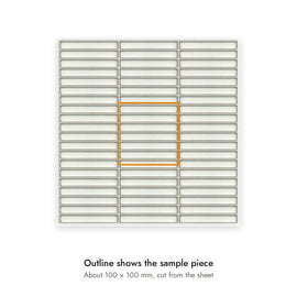 Sample size for Studio White Finger Mosaic Tile: the outlined section is about 100 × 100 mm, cut from the sheet.