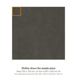 Sample size for Urban Graphite Concrete-Look Tile: the outlined piece is about 100 × 100 mm, cut from a 600 × 600 mm tile.