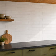 Studio Flat Subway Tile as a kitchen splashback. Reference installation photographed by our supplier.