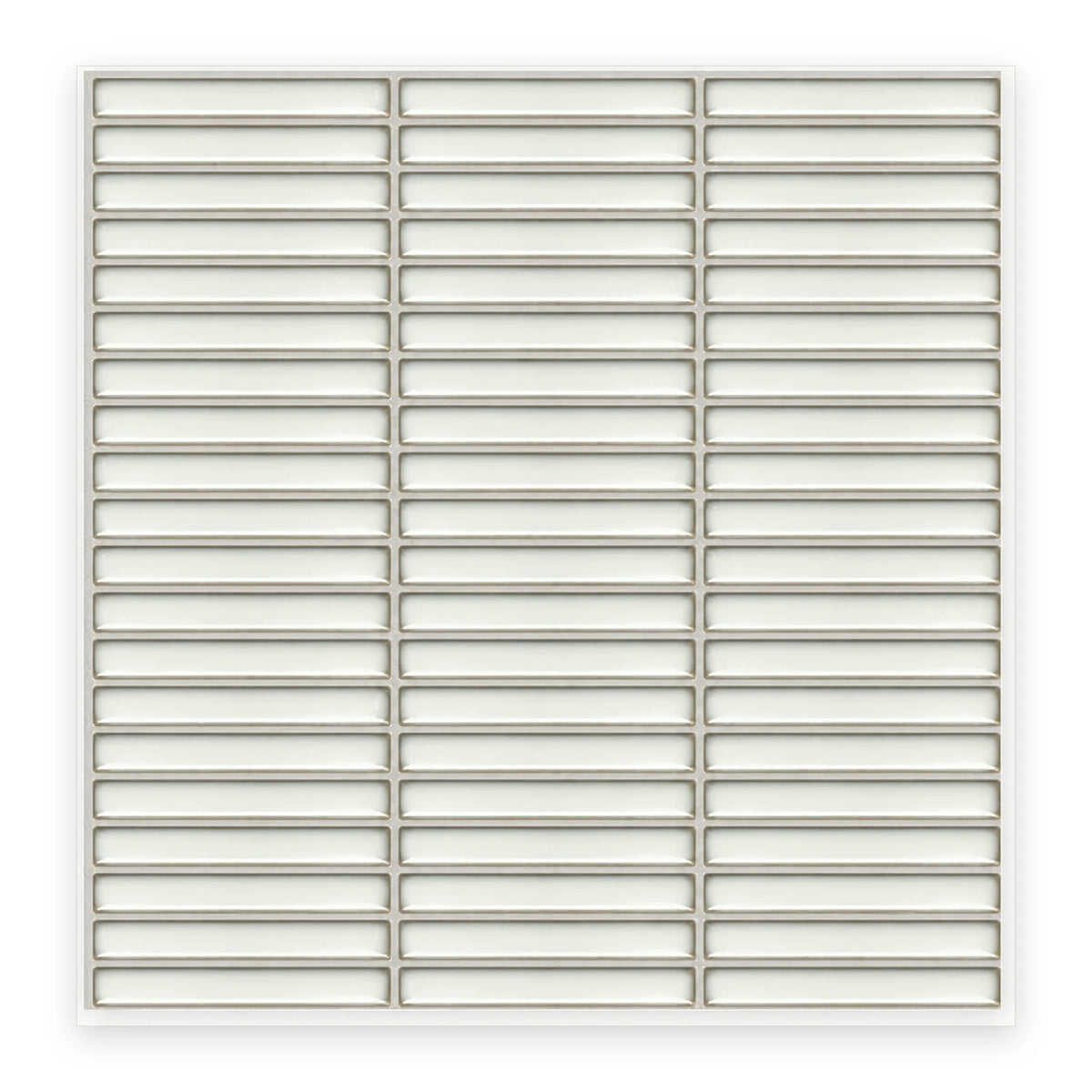 Studio White Finger tile sheet: a sheet of white gloss finger tiles in three columns of stacked rectangles, shown flat on a white background.