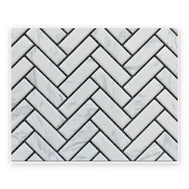 Carrara Herringbone Mosaic Tile shown on a white background
