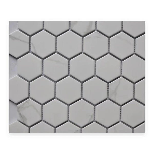 Carrara Hexagon Mosaic Tile shown on a white background