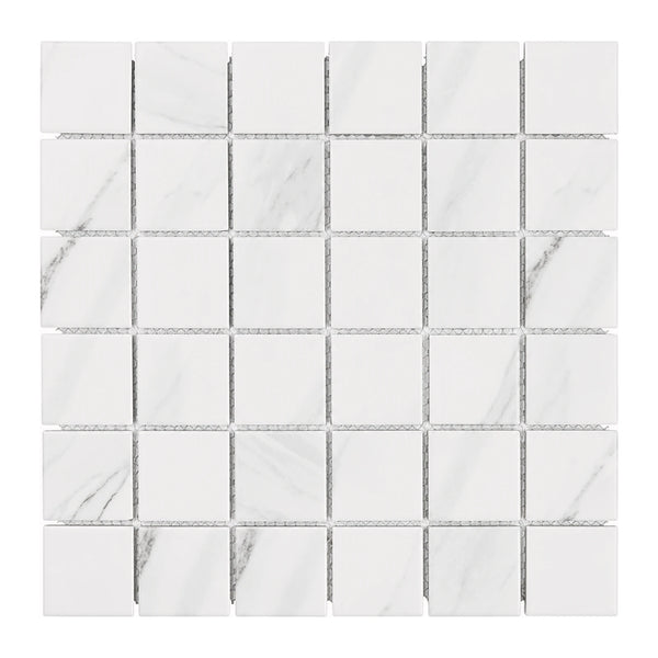 Carrara Square tile sheet shown on a white background