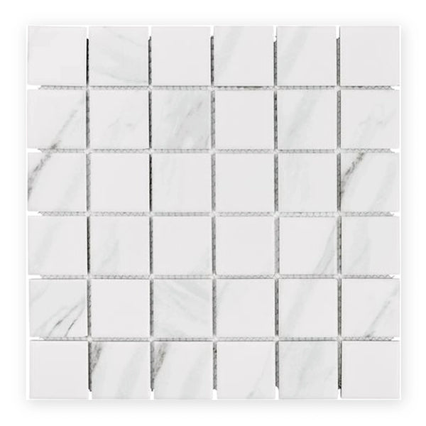 Carrara Square Mosaic Tile shown on a white background