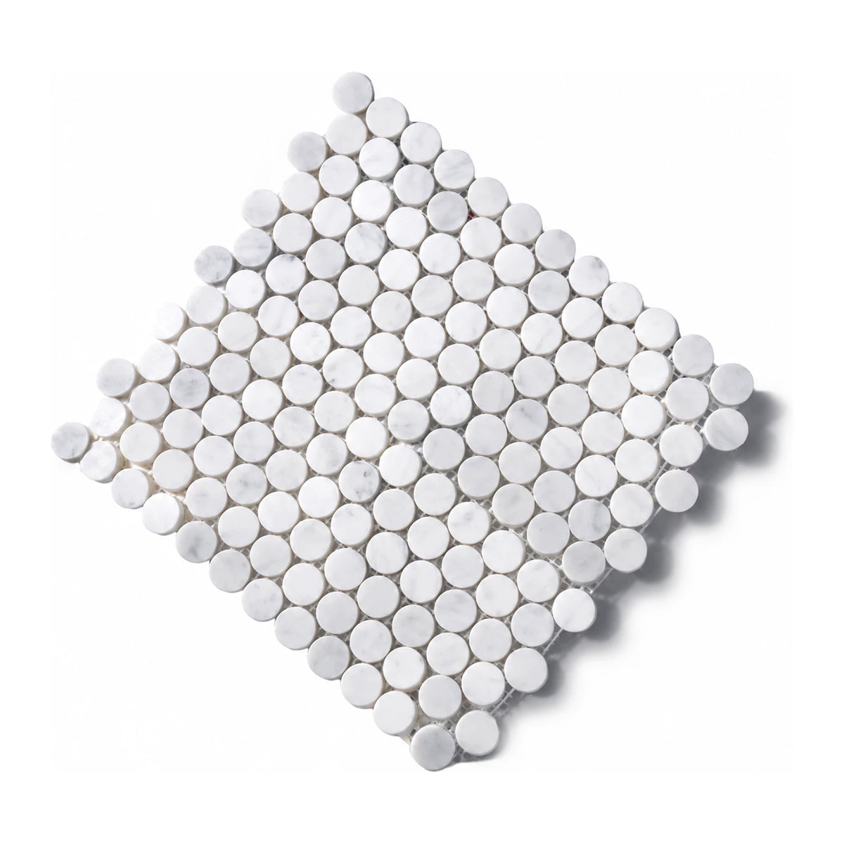 Carrara Round tile sheet shown on a white background