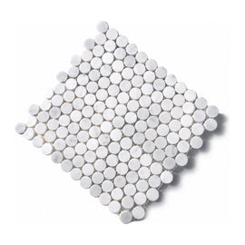 Carrara Round tile sheet shown on a white background