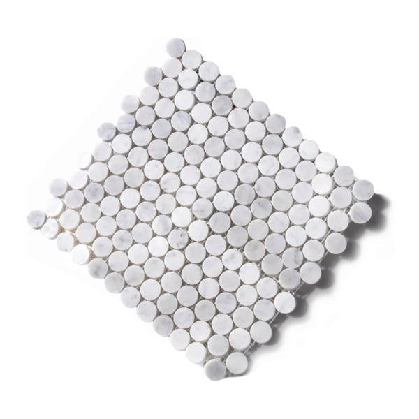 Carrara Round Mosaic Tile shown on a white background
