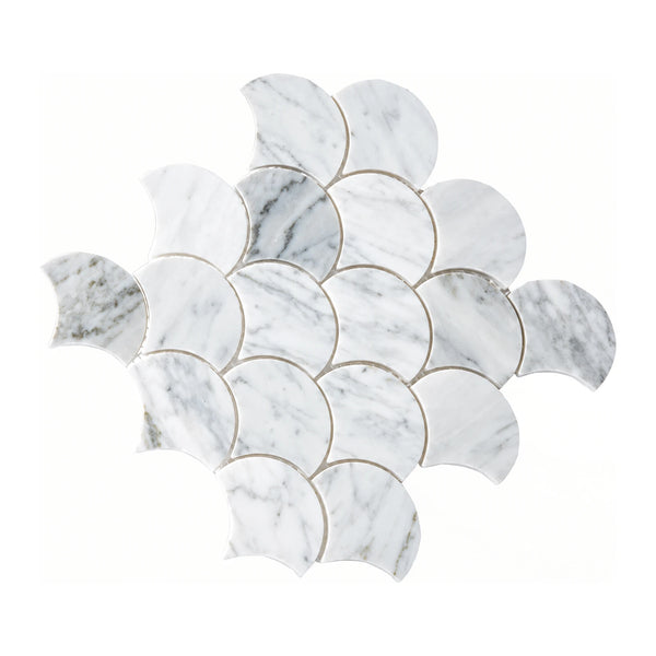 Carrara Fan tile sheet shown on a white background
