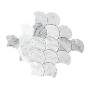 Carrara Fan Mosaic Tile shown on a white background