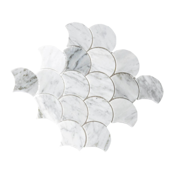Carrara Fan Mosaic Tile shown on a white background