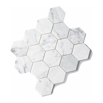 Carrara Large Hexagon Mosaic Tile