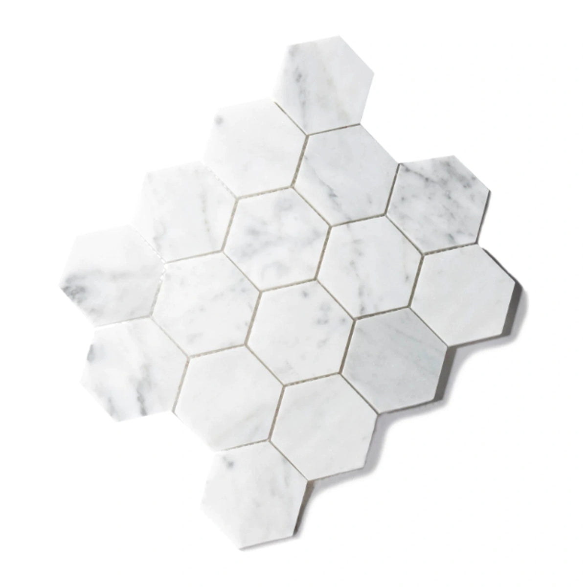 Carrara Large Hexagon Mosaic Tile shown on a white background