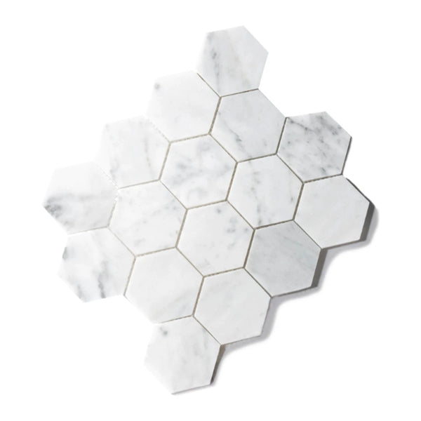 Carrara Large Hexagon Mosaic Tile shown on a white background
