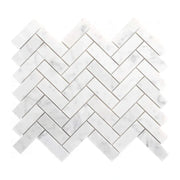 Carrara Petite Herringbone Mosaic Tile shown on a white background