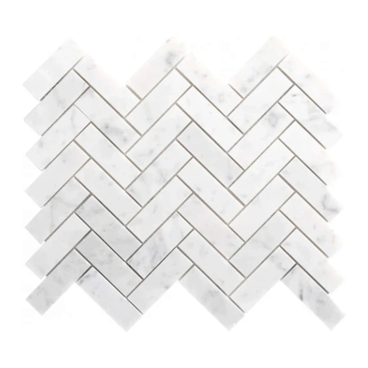 Carrara Petite Herringbone Mosaic Tile shown on a white background