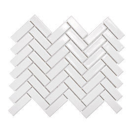 Studio White Herringbone tile sheet shown on a white background