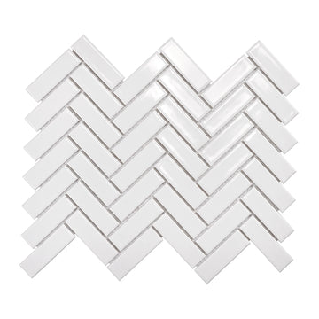 Studio White Herringbone tile sheet shown on a white background