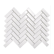 Studio White Herringbone Mosaic Tile shown on a white background