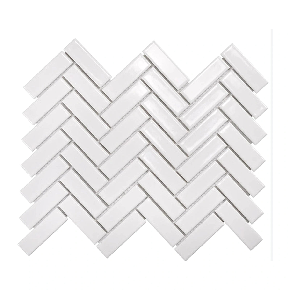 Studio White Herringbone Mosaic Tile shown on a white background