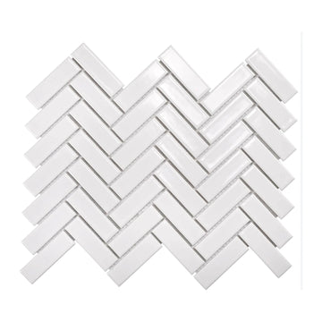 Studio White Herringbone Mosaic Tile shown on a white background