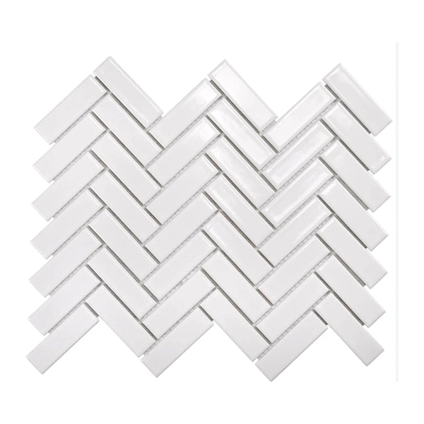 Studio White Herringbone Mosaic Tile shown on a white background