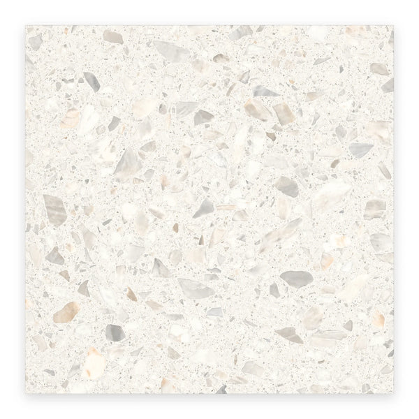 Haven White Terrazzo-Look Tile shown on a white background