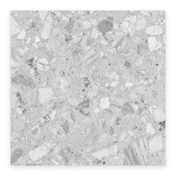 Haven Grey Terrazzo-Look Tile shown on a white background
